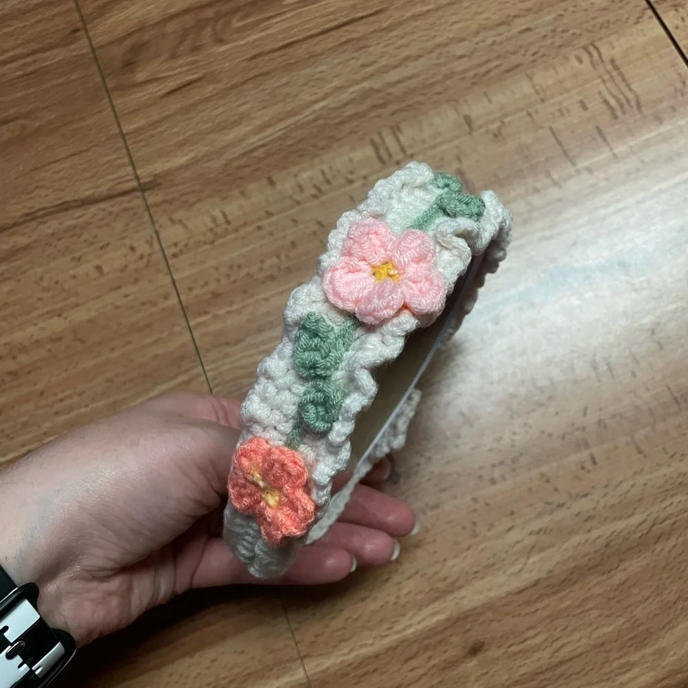 Dainty White Cream Floral Knit/ Crochet Headband